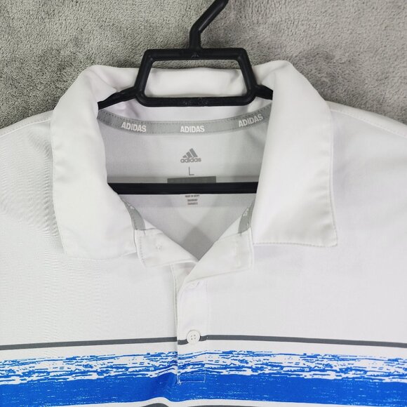 Men's Adidas Chest Print Golf Polo Shirt ADVR0821 White / Glory Blue Size L - Picture 4 of 10